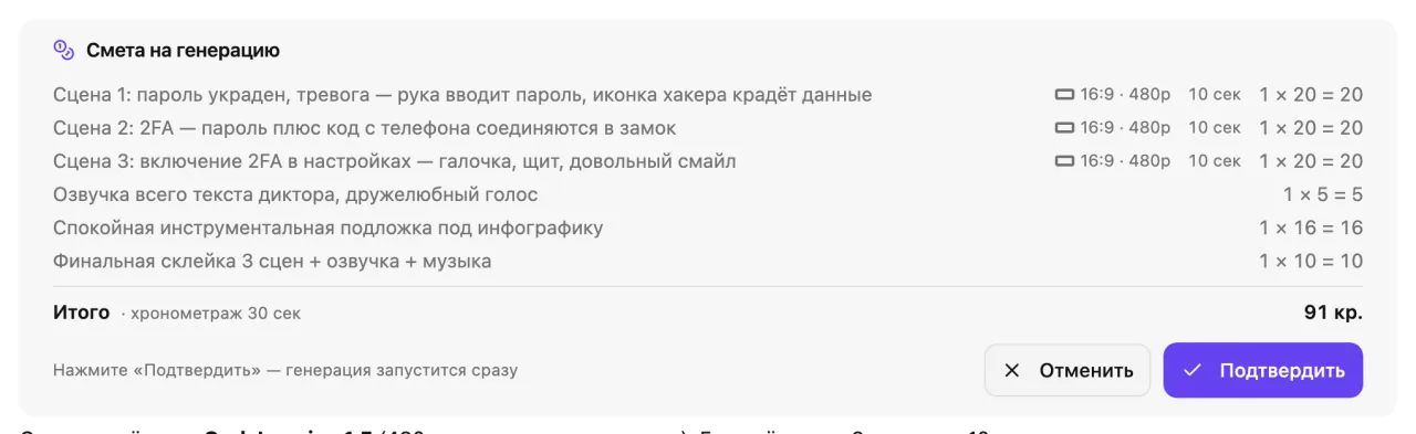 Карточка сметы с кнопкой «Подтвердить»
